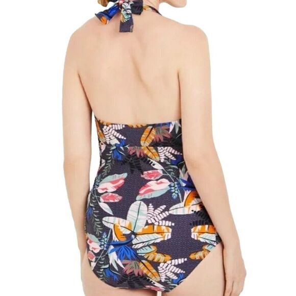 Motherhood Maternity One Piece Swimsuit Ruched Floral Swim Halter Womens Size L - Picture 3 of 7